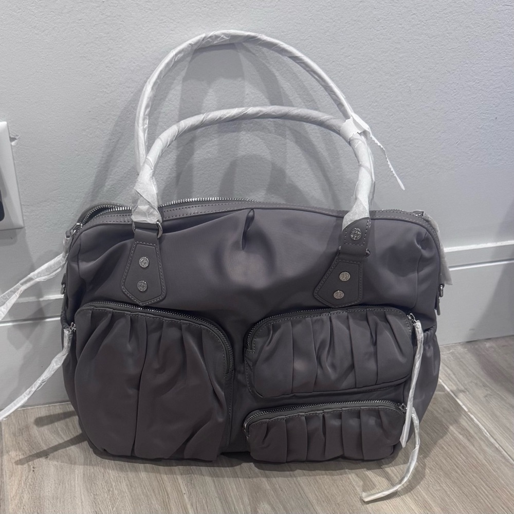 MZ Wallace Gray Quilted Nylon Baby Bag Tote